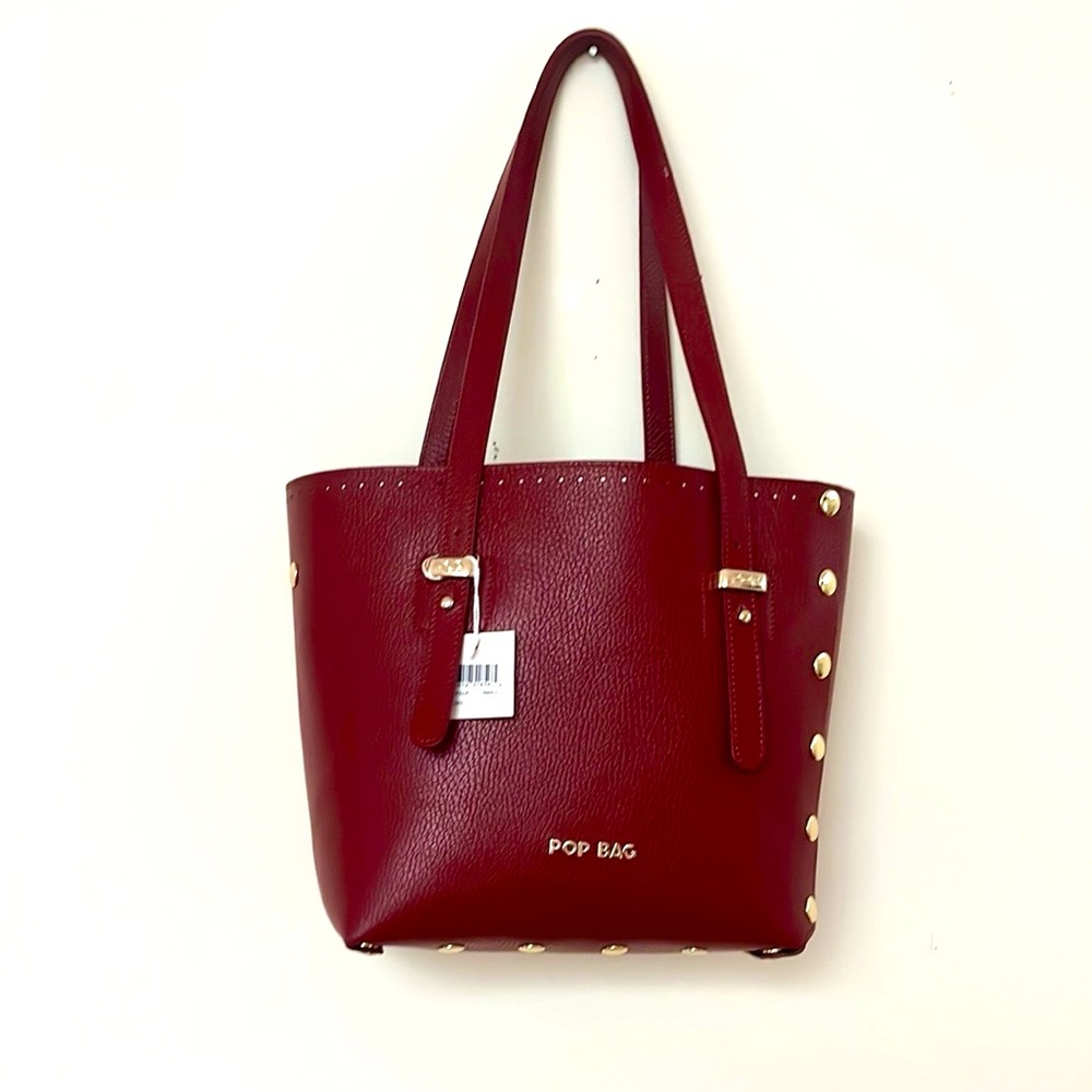 POP BAG  - Leather Burgundy tote bag -NWT